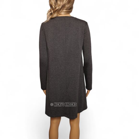 BCBGMaxazria Ponte Knit Mini Dress Faux Leather Trim Gray Long Sleeve Size XS - Picture 4 of 9